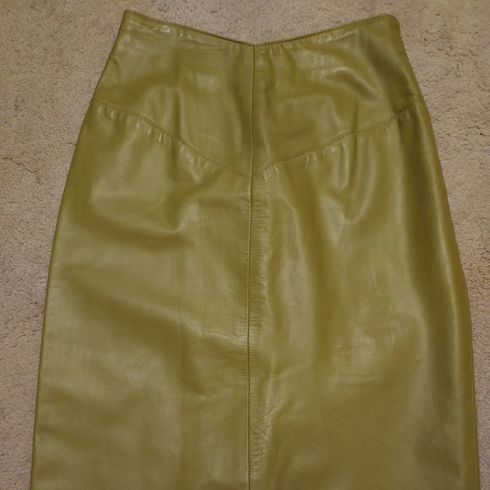 Light olive soft leather skirt